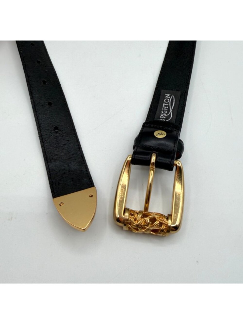 Vintage 1993 Brighton Black Leather Belt Brass Buckle 41723 Size M - Picture 4 of 6